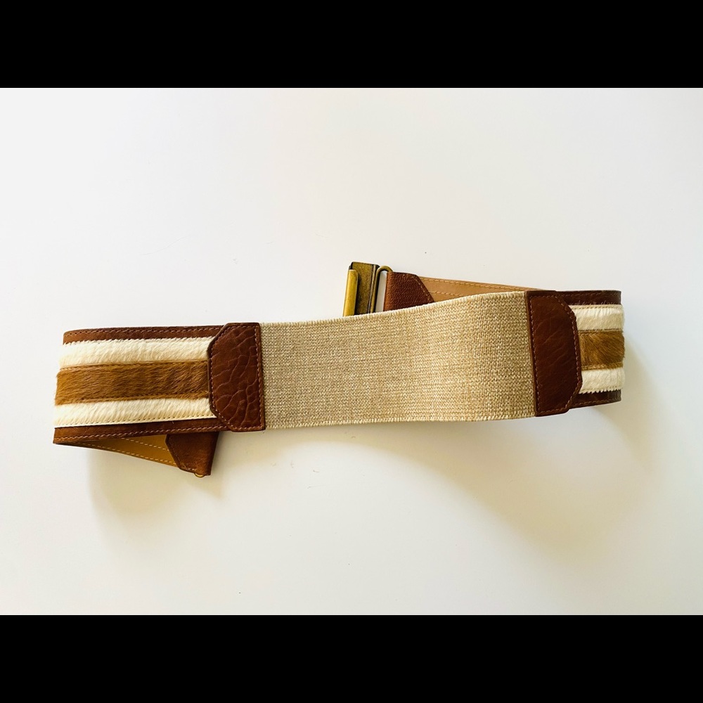 Wide vintage pony hair leather belt